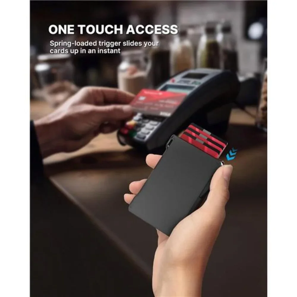 Tactical Wallet for Men Card Holder Pop Up Card Case Genuine Leather Slim